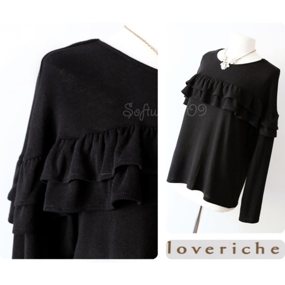 Last☝️ Black Ruffle Bow Back Soft Cute Sweater Top - Picture 5 of 8
